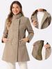 Allegra K Women's Winter Double-Breasted Stand Collar Classic Peacoat, Brown, Size L