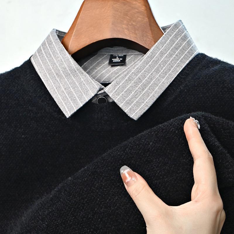 TrendHub Дизайнерское Качество Мужской Лацкан Поддельный Двойка Длинный Рукав Новая Вышивка Футболка Мода Бизнес Мужская Одежда