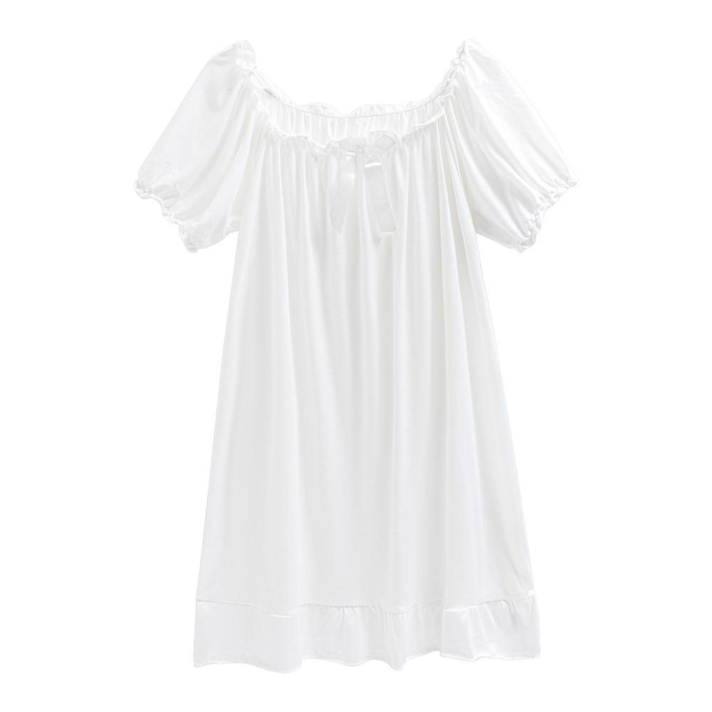 Bowknot Women's Pajama Dress Short Sleeve Princess Nightgown High Waist Ruffle Nightdress Girls