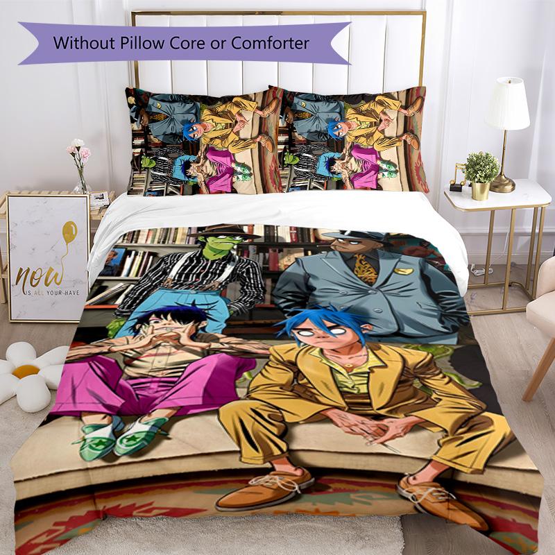 Gorillaz 3pcs Bedding Set Duvet Cover Closure Includes 1 Duvet Cover & 2 Pillowcases for All Seasons Bedroom Home Dorm Decor
