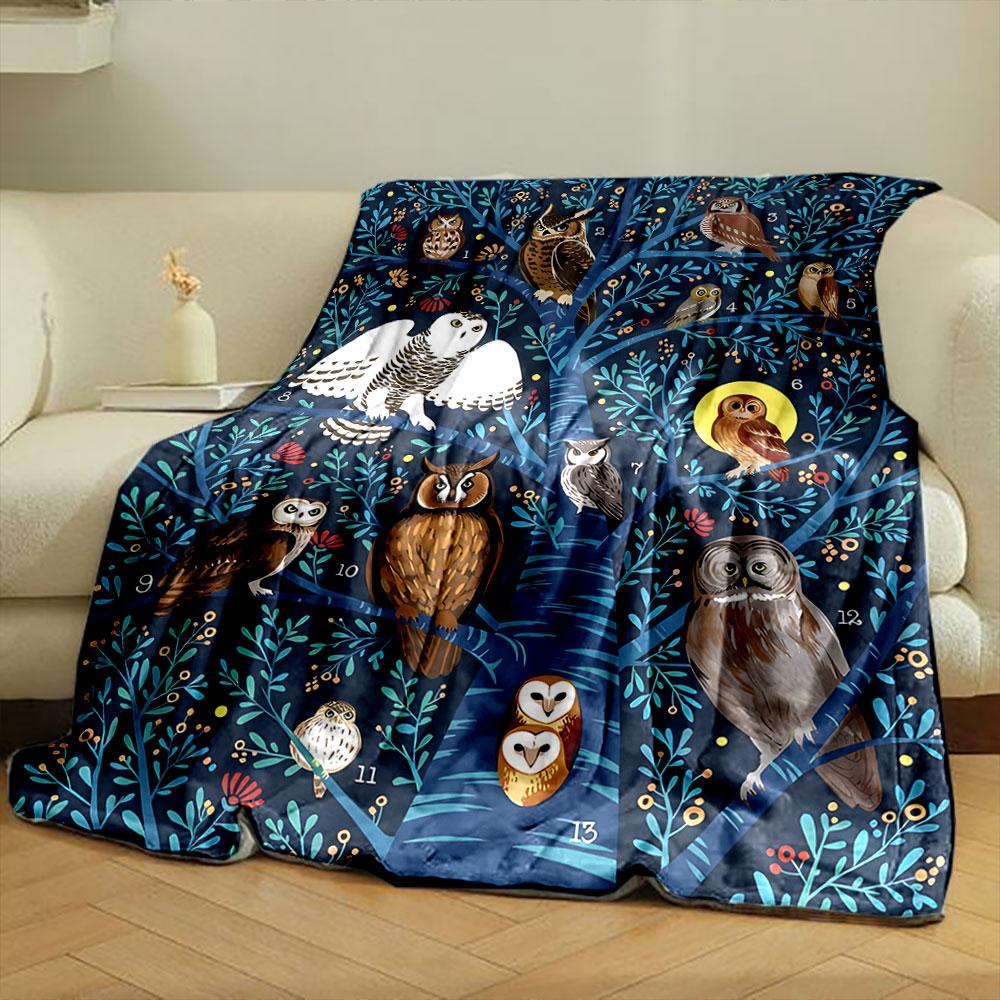 Owl Tree Pattern Blanket bedroom Blanket for Livingroom Couch lunch break Soft throw for Friend's festival Gift