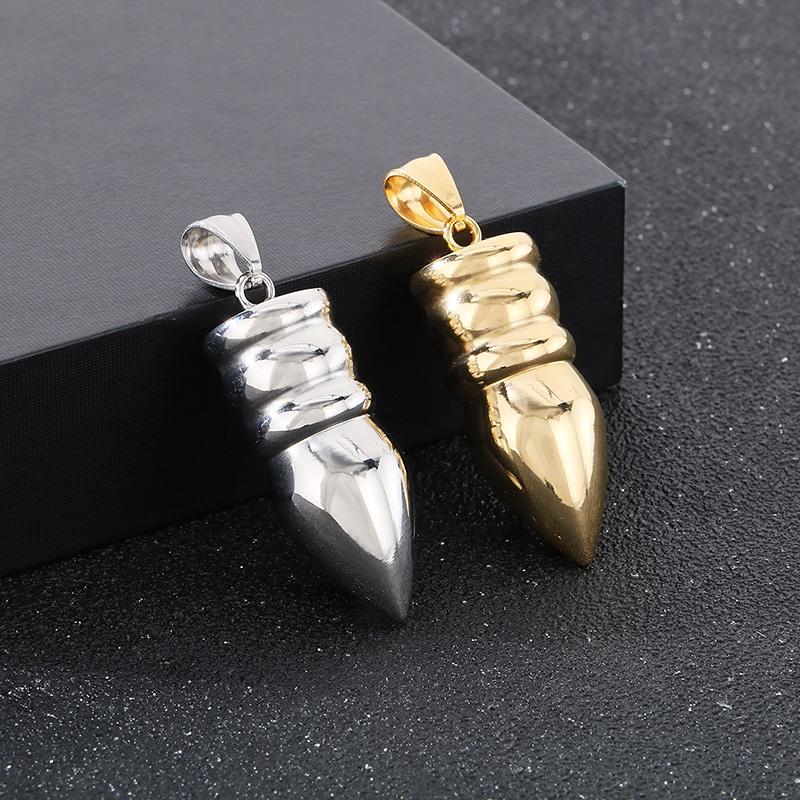 Hip Hop Shiny Stainless Steel Bullet Charm Pendant Necklace for Men Women Personalized Gold Color Accessories Trendy Jewelry