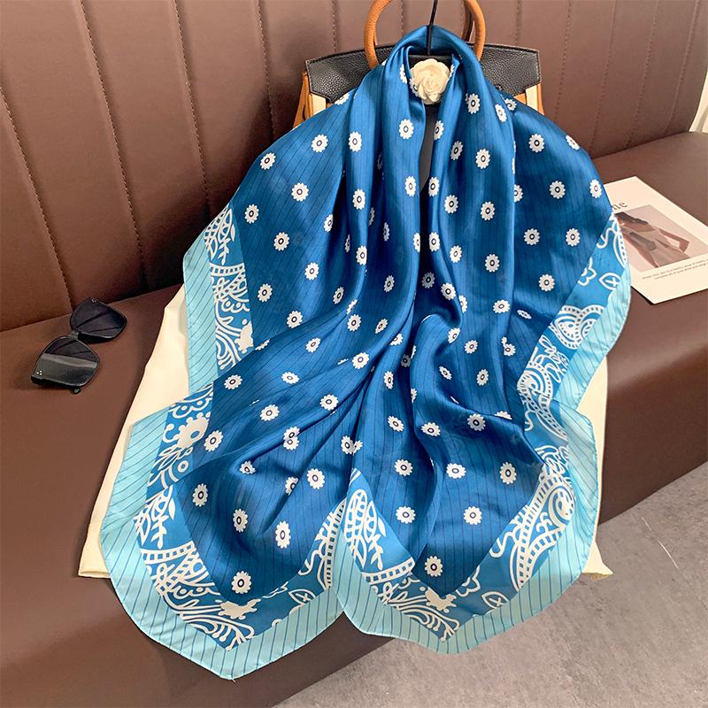 110x110cm Women Silk Square Scarf Hijab Female Design Print Lady Shawl Wraps Foulard Headbands Bufanda Large Bandana Luxury