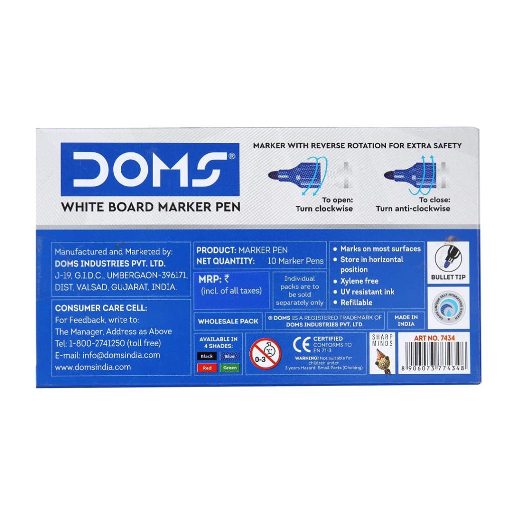 DOMS Refilo Нетоксичный Hi-Tech Многоразовый Маркер для Доски Синие Чернила Упаковка 1 X 10 ШТ DM7434P10 Для Офиса и Школы