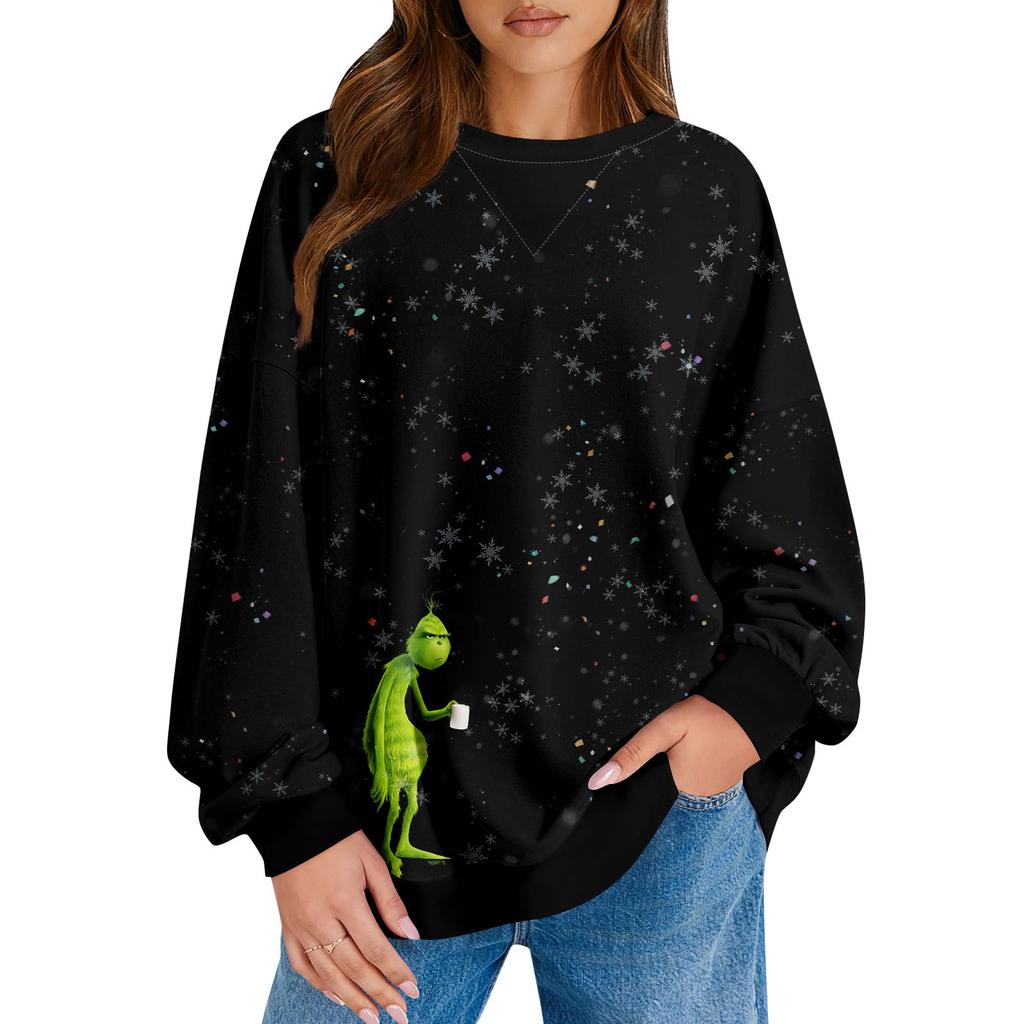 Women's Casual  Christmas  Printing Pullover Long Sleeve Shirt Oversized Sweatshirt