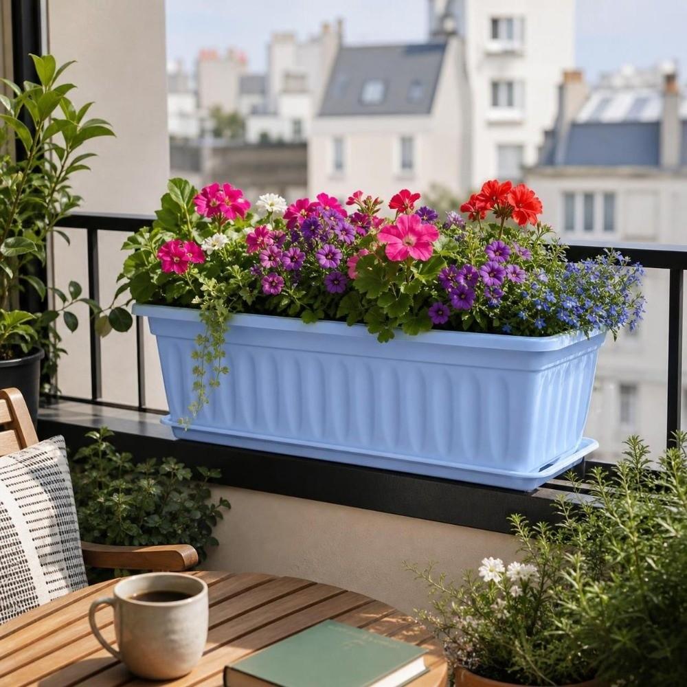 Colorful Rectangular Flower Pot With Tray Plant Pot Quality Garden Planter Patio
