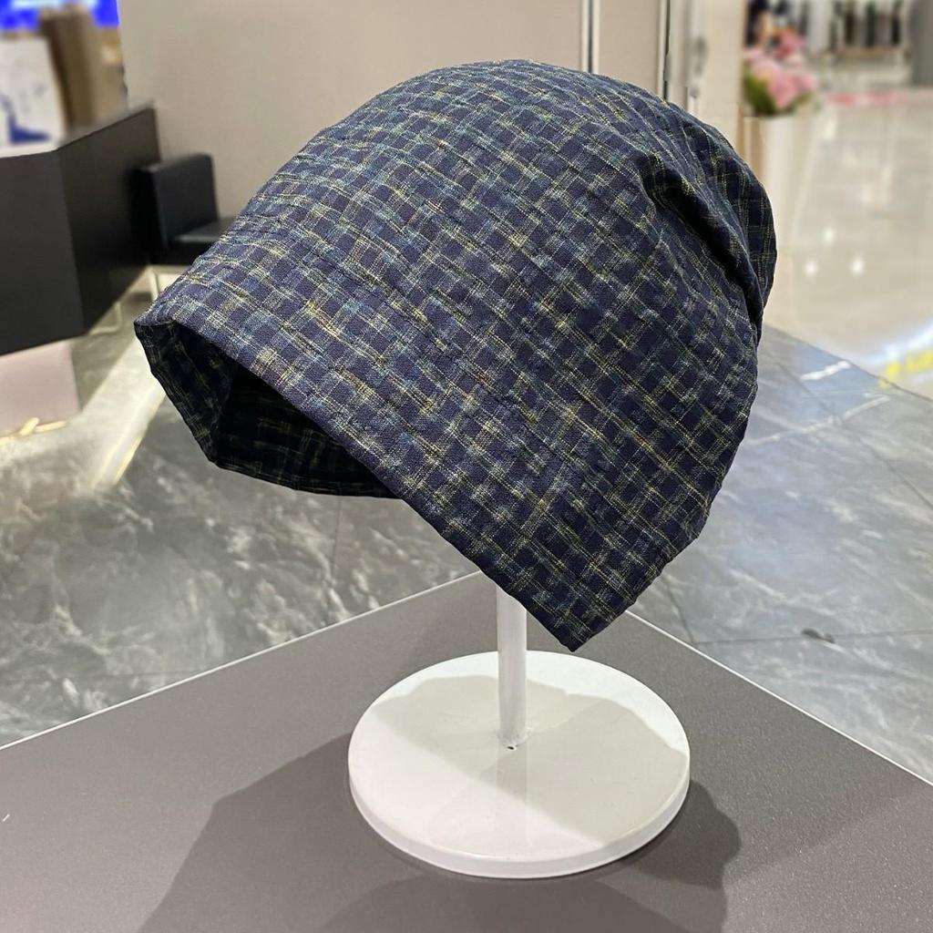 Европейский и корейский клетчатый головной платок: Стиль Пустоши, Свободная Мешковатая Шапка-Бини для Большого Обхвата Головы, Модная Горячая Девушка Бандана-Шляпа.