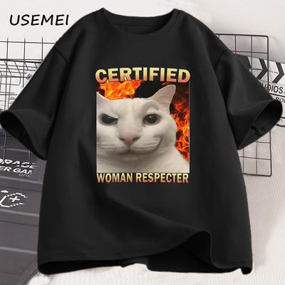 Сертифицированный Уважатель Женщин Забавная Мемная Футболка с Котом Женская Мужская Глупые Коты Футболка Уродливая Футболка Глупая Шутка Принтованная Футболка Унисекс
