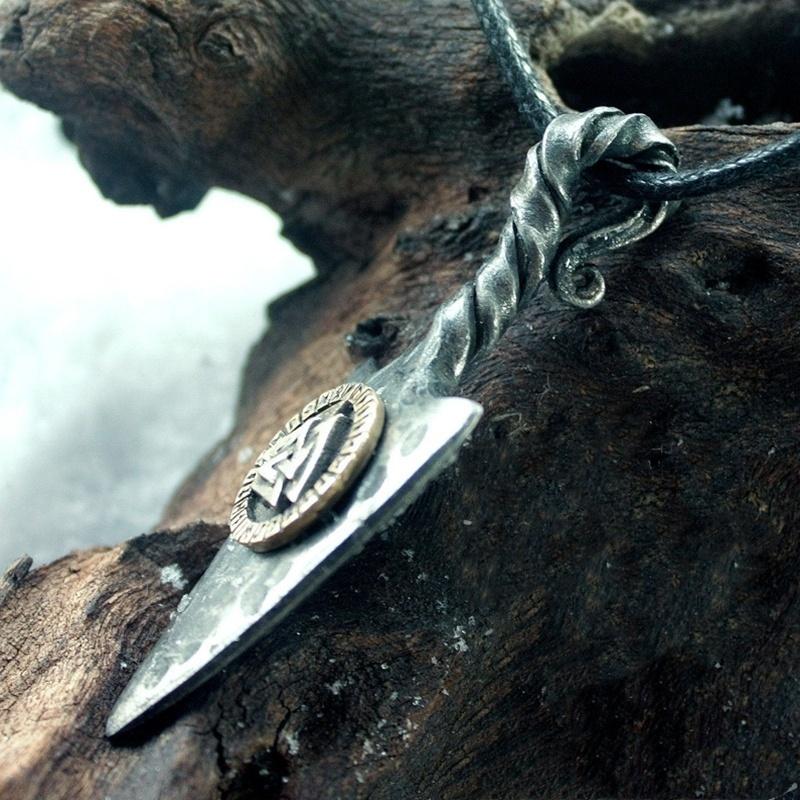Винтажное мужское ожерелье с подвеской в ​​виде оружия Одина из цинкового сплава викингов GUNGNIR, ожерелье с подвеской в ​​виде копья викингов с гравировкой и подвеской в ​​виде валкнута и рун