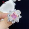 Delicate Luxury Square Flower Pink Shape Opening Rings For Women Zircon Wedding Engagement Party Fine Personalized Jewelry Gift