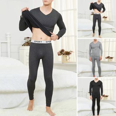 Комплект термобелья Long Johns плюс размер с V-образным вырезом, облегающий эластичный флис, сохраняет тепло, толстый термобелье