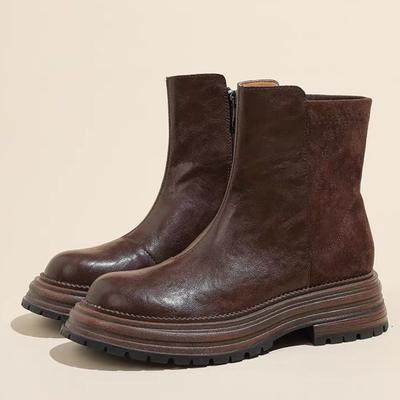 Модные осенние ретро коричневые ботильоны женские в британском стиле с круглым носком, боковой молнией, дизайнерские ботинки, удобные, противоскользящие, водонепроницаемые ботинки на платформе