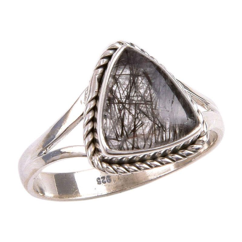 Кольцо из стерлингового серебра 925 пробы с натуральным черным рутиловым камнем S.9.5 R0A05