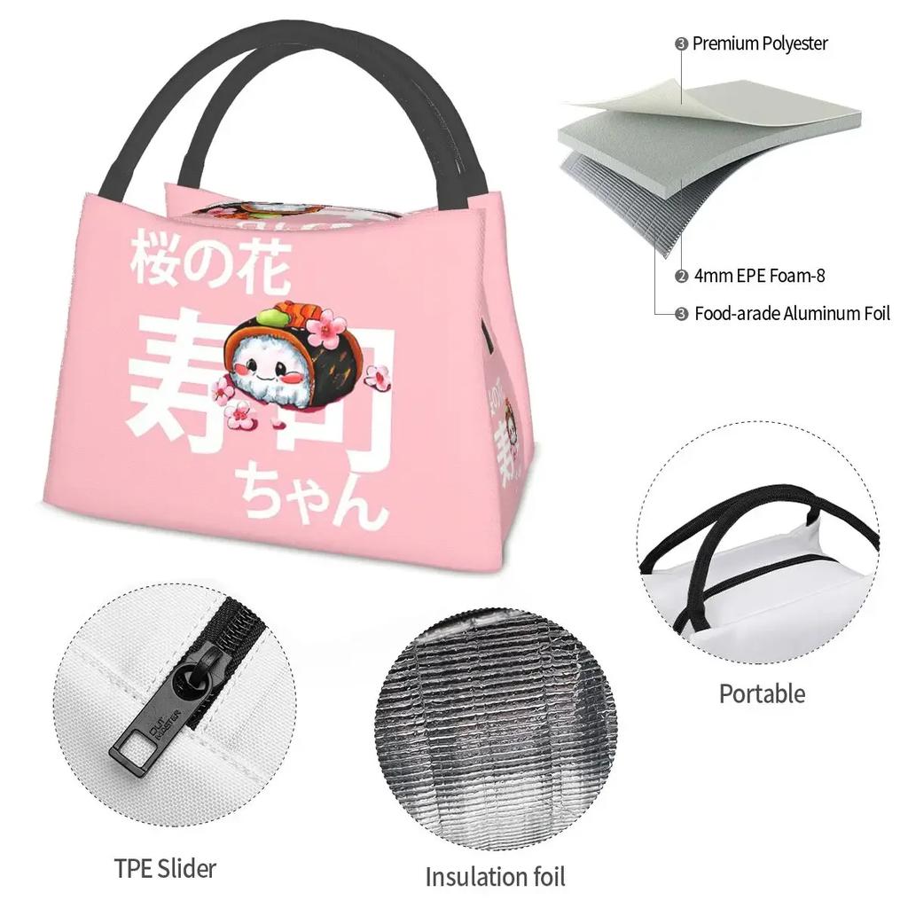 Сумки для ланча Sushi-chan, изолированные коробки для бенто, переносные сумки для пикника, термосумки-холодильники для женщин, детей, школ