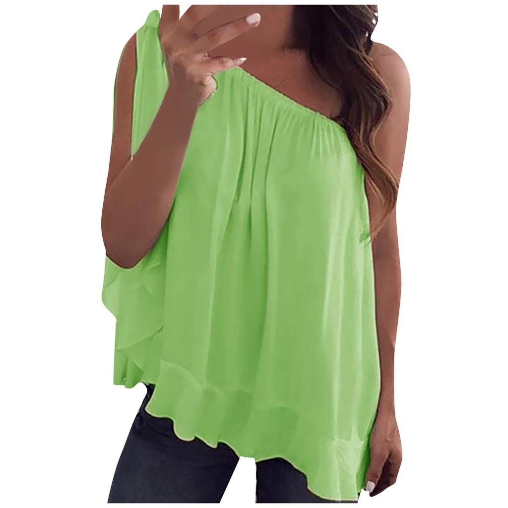 Women Fashion Chiffon Off Shoulder T-Shirt Sleeveless Casual Tops Blouse