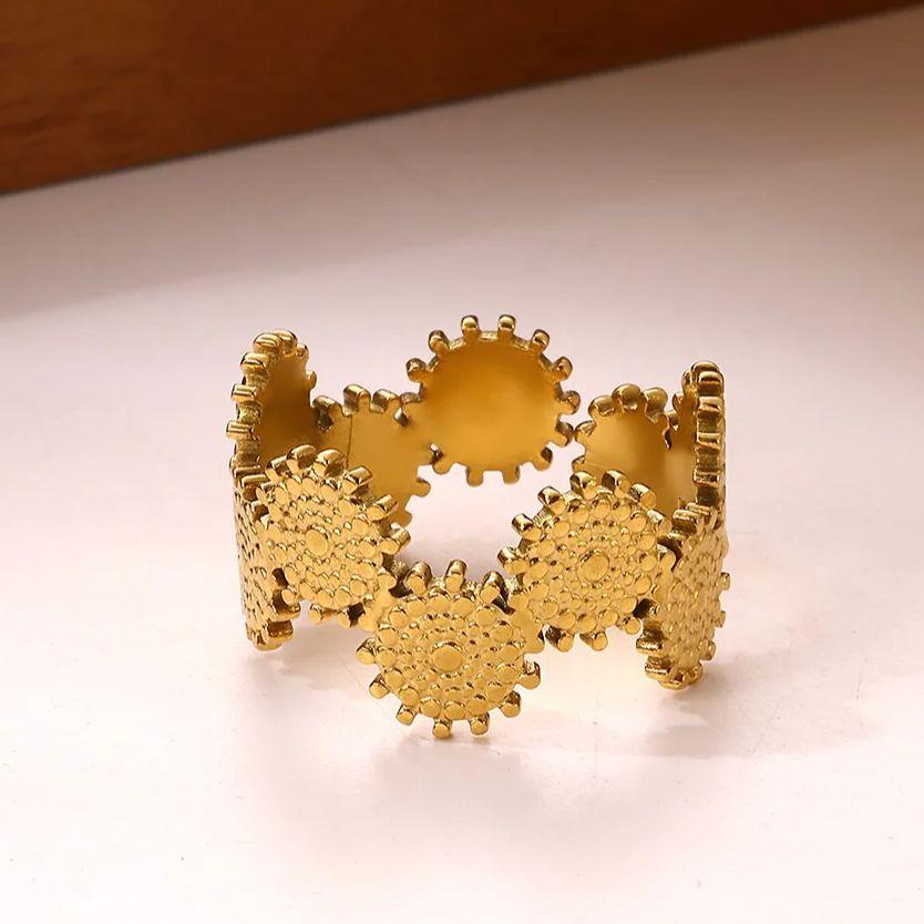 Кольца с дизайном шестеренок из нержавеющей стали для женщин, с покрытием из 18-каратного золота, геометрические шестеренки, регулируемое кольцо, свадебный рождественский ювелирный подарок