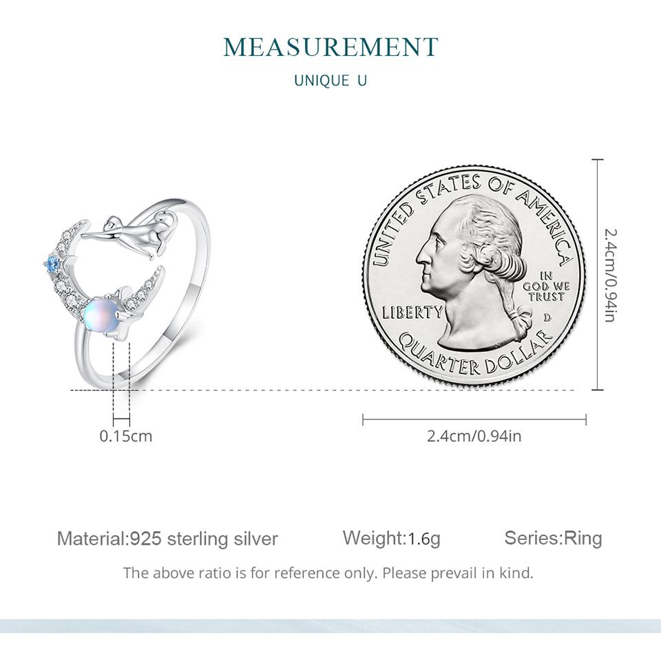 WOSTU Real 925 Sterling Silver Moonstone Open Rings for Women Lovely Moon Cat Adjustable Cocktail Ring Party Jewelries Gift R315