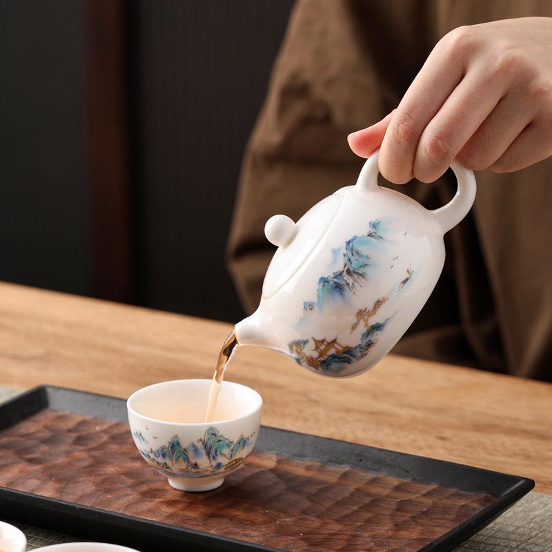 Xiuli Landscape Ceramic Tea Set One Pot Four Cups Portable Kung Fu Tea Set Xishi Pot Gift Box Business Souvenir
