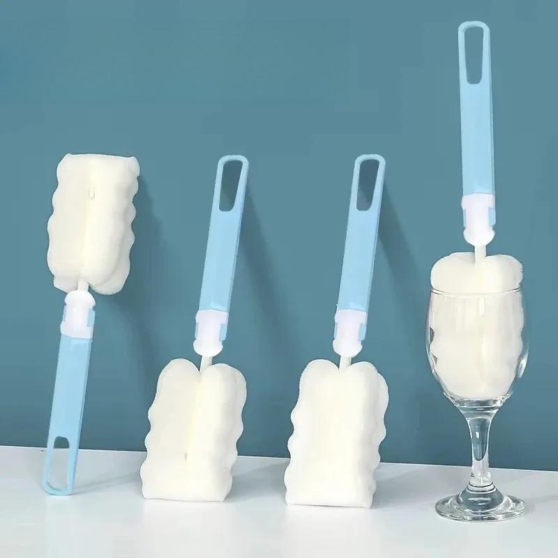 5 шт. губка с длинной ручкой для кружек, стеклянных бутылок, чашек, скребок для эффективной очистки, многоразовый кухонный инструмент для уборки