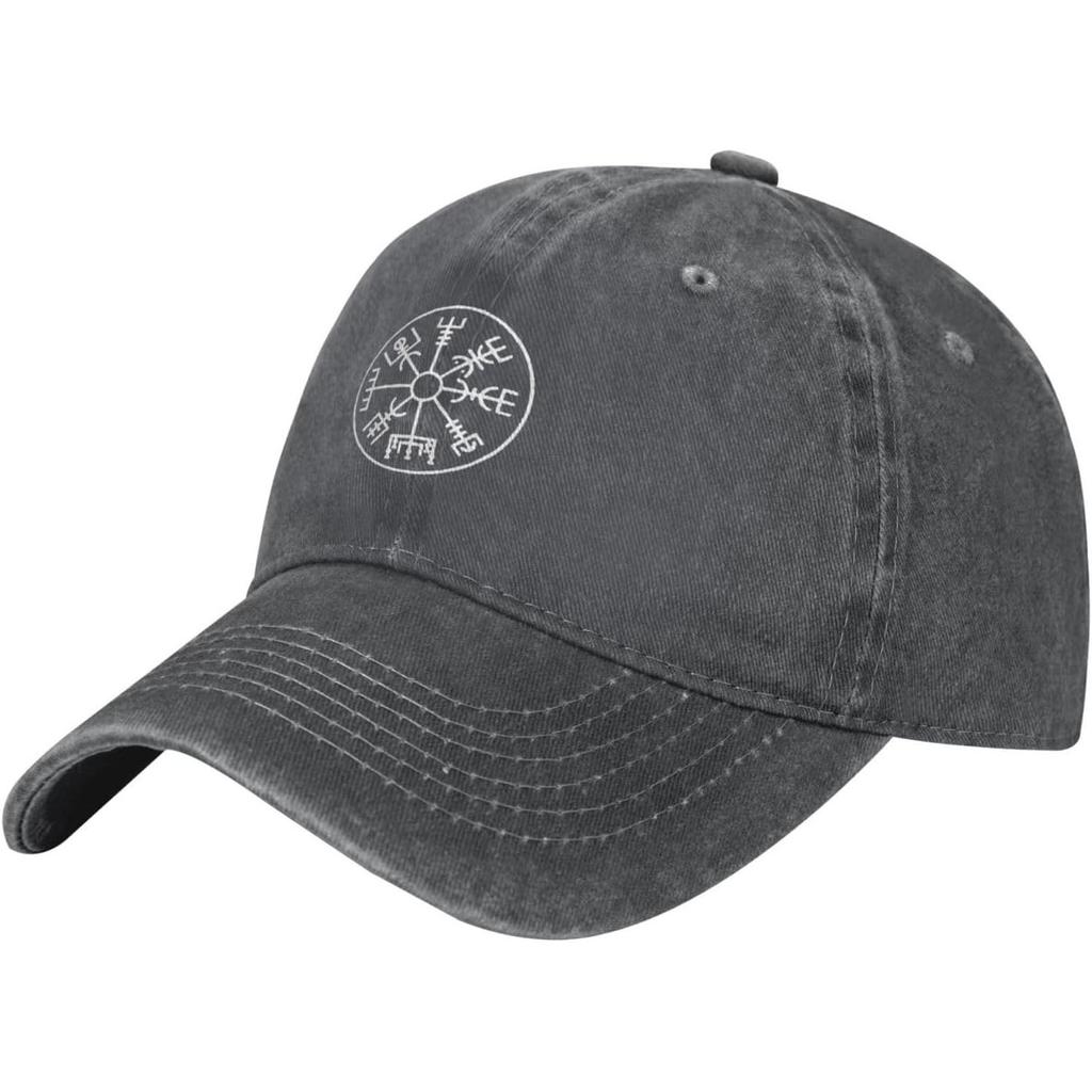 Nordic Vegvisir Compass Baseball Cap Washed Denim Dad Hat Adjustable Outdoor Golf Hat