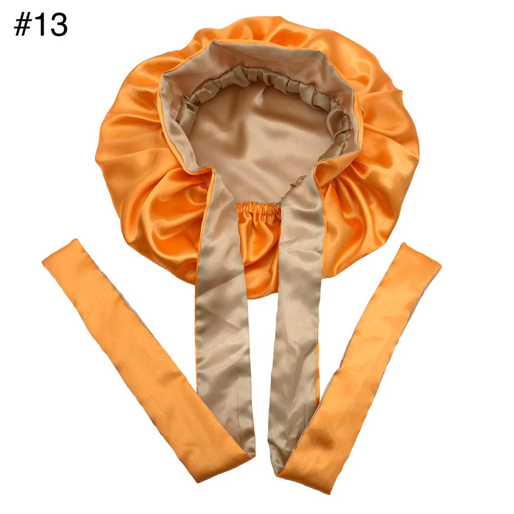 Long Tie Satin Hat Woman Fashion Sleeping Hair Bonnet Double Layer Braids Bonnets