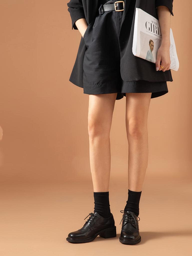 Квадратные толстые настоящие оксфорды [ZUYEE] женские туфли на шнуровке, носок, каблук, носок-крылышко, кожа, туфли, для поездок на работу, черные, 23,0 см