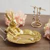 Small Bunny Statue Decor Jewelry Tray, Cute & Retro Golden Ornament Easter Rabbit Figurine for Accessories, Boutiques Display,Night Stand Home Décor