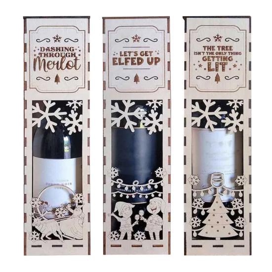 1/3 шт. Рождественская деревянная винная коробка Легкая сборка Лазерная резка Снежинки Праздничный дизайн Подарочная коробка для вина Праздничное украшение