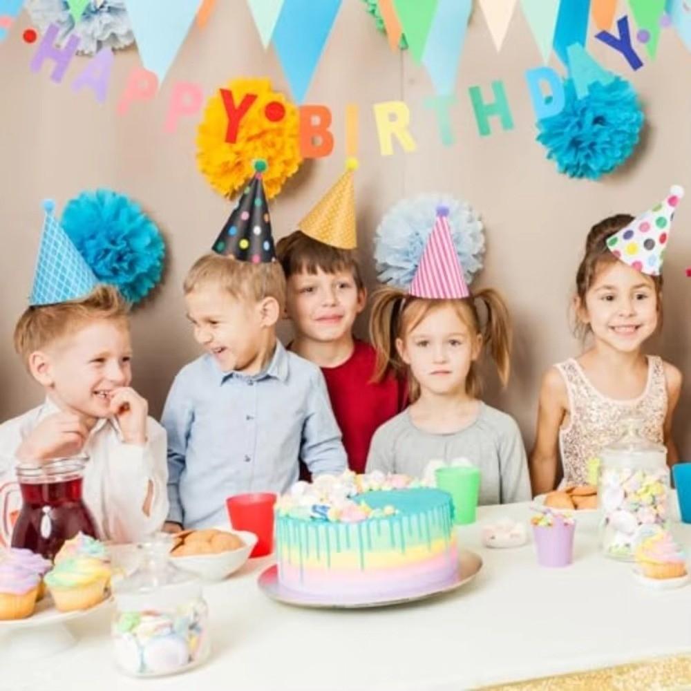 Шляпы-колпаки на День Рождения в горошек, разноцветные, с помпонами, бумажные, для DIY, самодельная корона на День Рождения, вечеринка в честь Дня Рождения