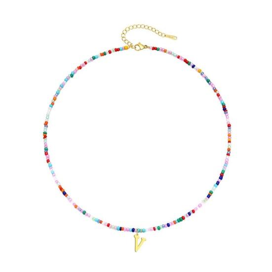 Ожерелье из бисера Красочные бусины в богемном стиле Кулон с алфавитом Регулируемая длина из нержавеющей стали для женщин и девочек Персонализированное начальное колье-колье