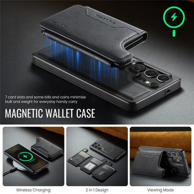 Для зарядки Magsafe 2 в 1 Съемный кожаный чехол для Samsung Galaxy S25 S24 Plus S23 Ultra Магнитный кошелек-обложка для карт