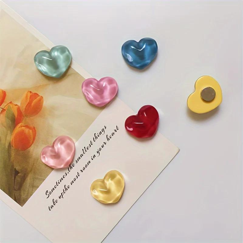 Набор из 6 магнитов на холодильник в форме сердца, прочный пластиковый дизайн с водной рябью, магнитная доска с рисунком, аксессуары для холодильника