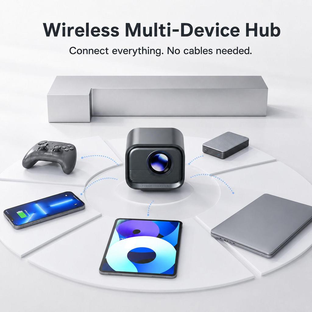Мини-проектор P80 720P портативный с Android 14 и Power Bank Type-C для кемпинга на открытом воздухе