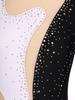 Womens Color Block Patchwork Leotard Sparkle Rhinestone Sheer Mesh Long Sleeve Bodysuit Gymnastics Acrobatics Dancewear