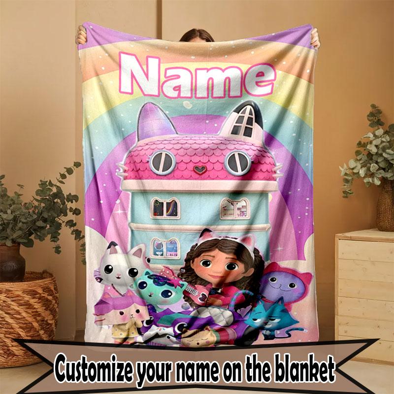 Custom Name Personalized Gabby's Dollhouse Print Blanket, Home Decor, Bedroom, Sofa, Camping, Couch, Gifts for Birthday Christmas