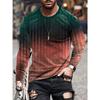 Gradient Color Stripe Long Sleeve Novelty Crew Neck T-Shirt Soft Slight Stretch Polyester Contrast Collar All Over Print Design