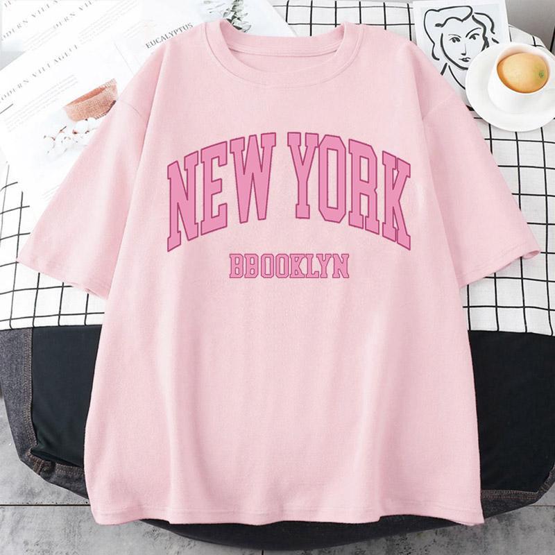 Футболка New York Brooklyn Pink City Letter женская уличная дышащая футболка с коротким рукавом Harajuku Cool, повседневная летняя футболка