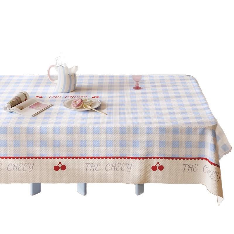 Корейская Клетчатая Вишня ПВХ Скатерть для Обеденного Стола Водонепроницаемая Утренняя Милая Живущая Одна Девушка Стол для Завтрака, Декоративная Накидка