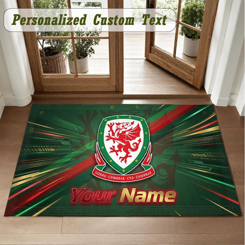 Crystal Velvet Square Rug Custom NameWales Rugby Pattern Non Slip Home Floor Decor Rug