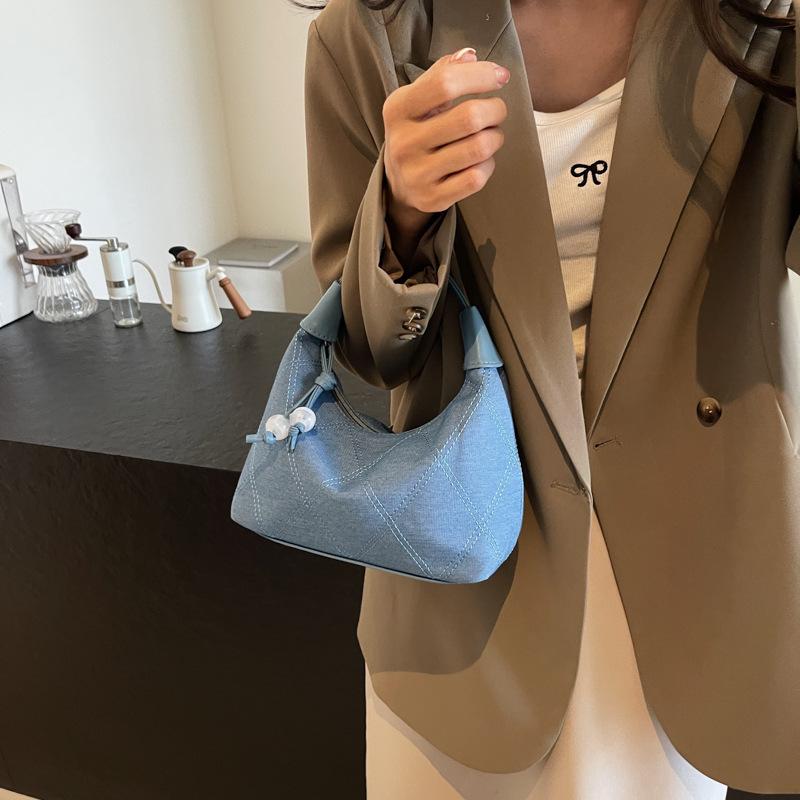 Джинсовая сумка женская 2024 tide ins корейская версия мода ромб вышитая нитью пригородная сумка плечо косая сумка