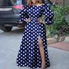 Wish Fashion Женская одежда Плиссированная с оборками Свободное Боковой разрез В горошек Рукав-колокол Экстрадлинное платье
