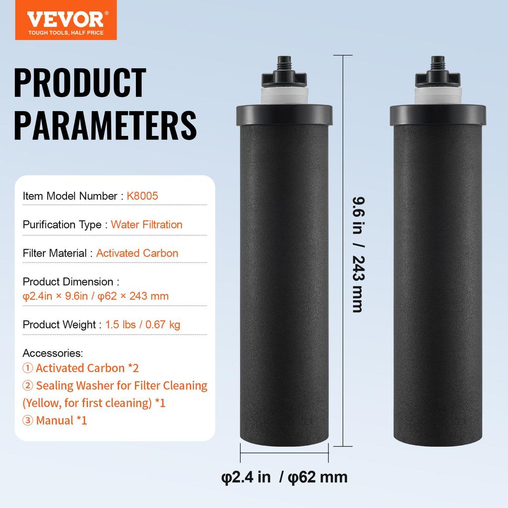 VEVOR Water Filters Replacement, Purification Elements, Activated Carbon Replacement Filters, Easy to Replace Water Filter