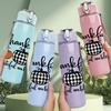 1PC Thankful Fall Pumpkin Checkered Print 750ml Color Plastic Sports Water Bottle Leakproof Flip Straw Lid Suitable for Sports Office Home Use