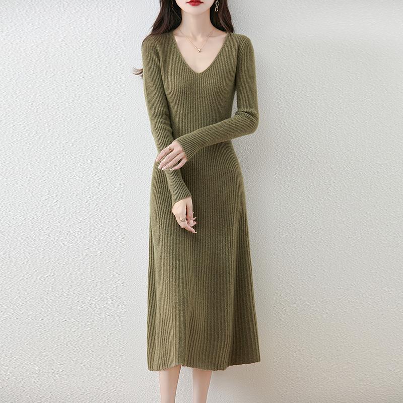 Женское платье-свитер 100% шерсть MODERN NEW SAGA V-образный вырез трикотажный длинный пуловер зимние джемперы шерстяное длинное платье женское