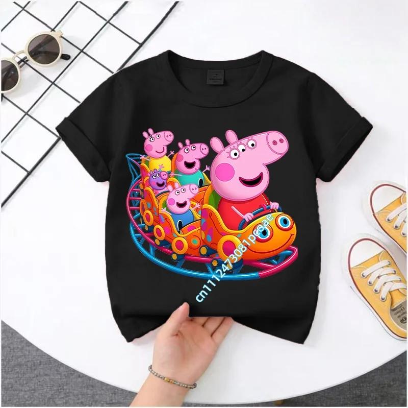 2026 New Edition Peppa Pig Kids' Pure Polyester Short-Sleeved Boys' Sportswear Girls' Casual Top Cartoon Print Summer T-Shirt