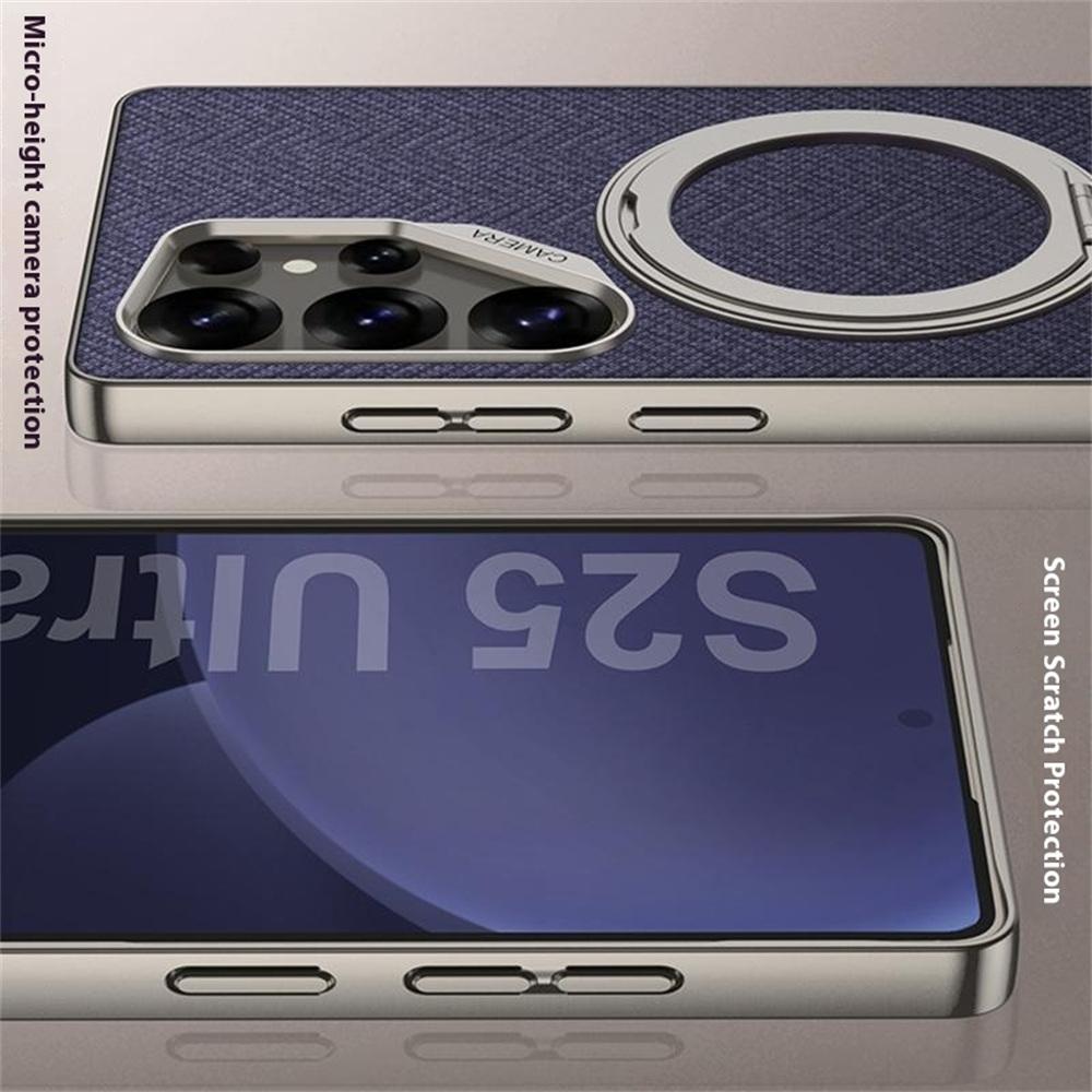 For Samsung Galaxy S25 Ultra Magnetic Case with Kickstand PC+TPU+Cloth Phone Back Cover