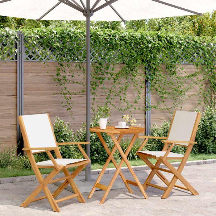 VidaXL Ensemble de bistro 3 pcs blanc crème tissu et bois massif, ensemble de bistro de jardin, ensemble de balcon, ensemble 3281796