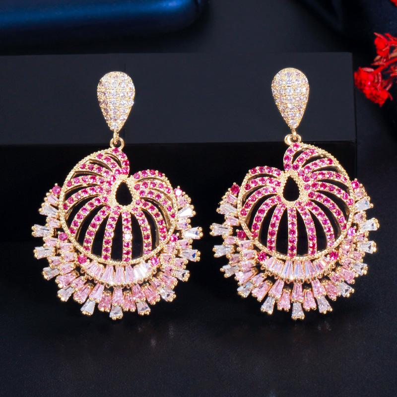 WWJ Романтический цветок Роза Красный Циркон Большие висячие серьги для невест