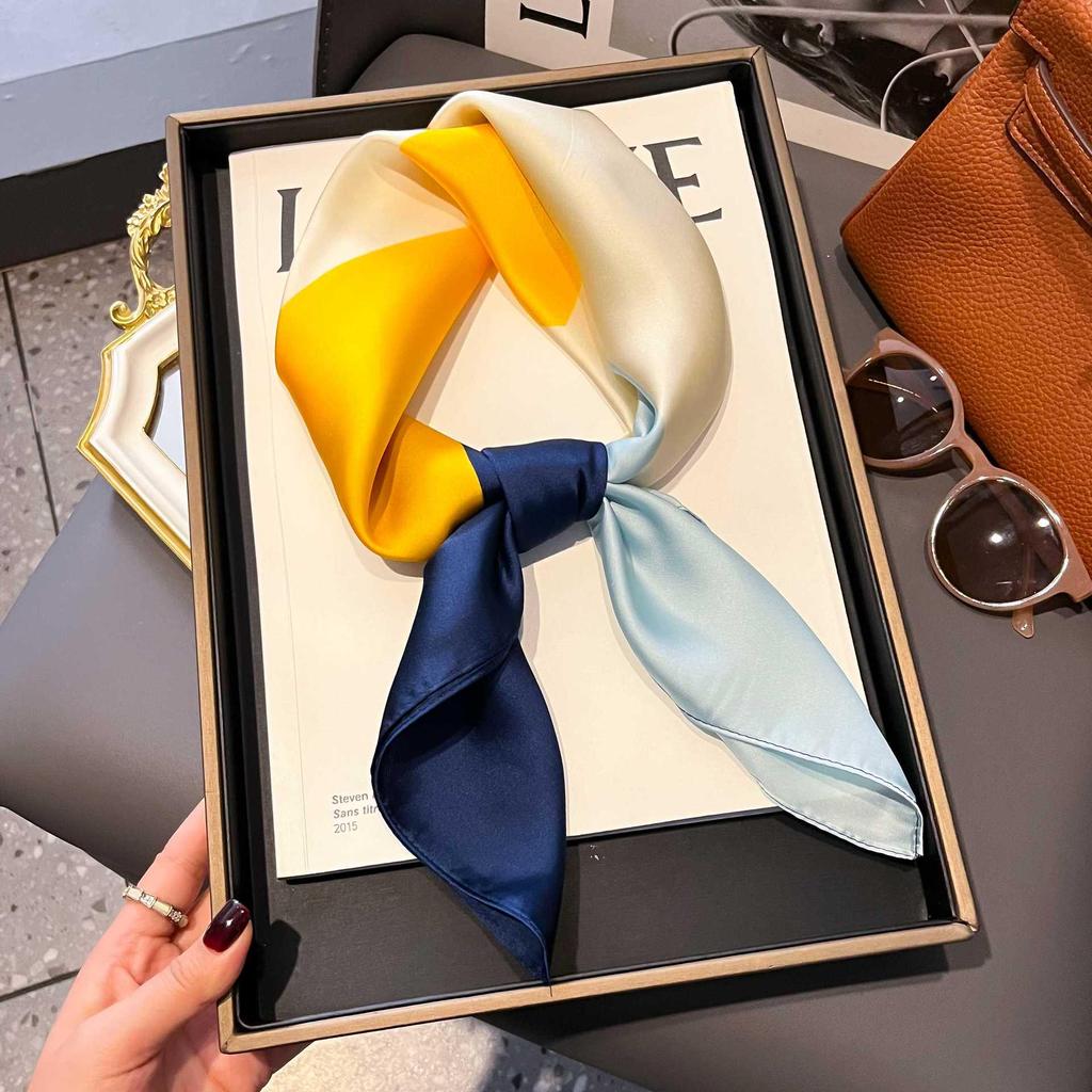 Blue Silk Retro Women's Scarf for Spring & Autumn