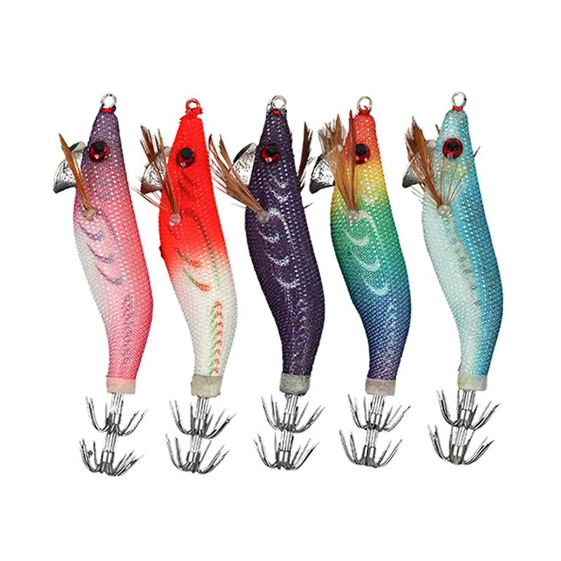 1/5Pcs Fishing Lures Wrapped Prawn Lure Octopus Shrimp Wood Baits Squid Jig Fishing Hooks For Saltwater Freshwater Fishing